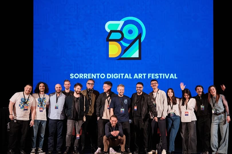 The SODA team and speakers gathered on stage beneath the festival logo
